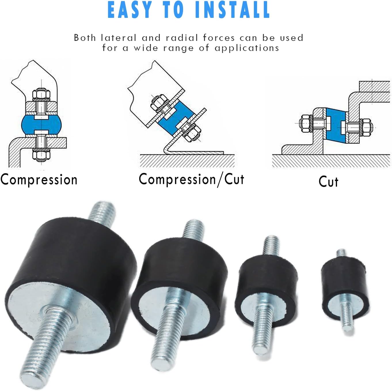 M10 Rubber Studs Shock Absorber Anti-Vibration Isolator Mounts with Non-Slip Nuts (Set of 4)