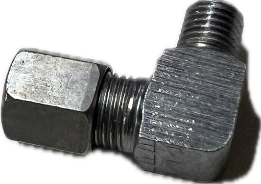 Compression Fitting, Elbow, 6mm, M8X1(M) Taper, Steel, ZN (Part #20359)